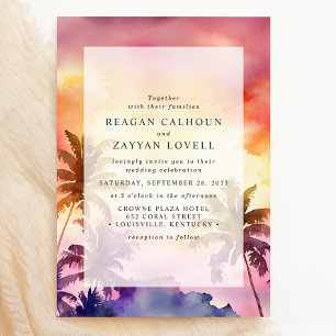 Invitation Coucher de soleil Félicité Palmier Tropical Aquare