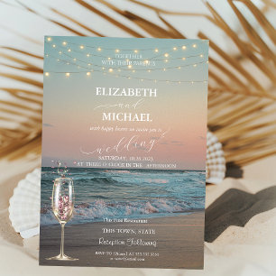 Invitation Coucher de soleil sur la plage, mariage avec verre