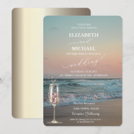 Invitation Coucher de soleil sur la plage, Vagues, Mariage de