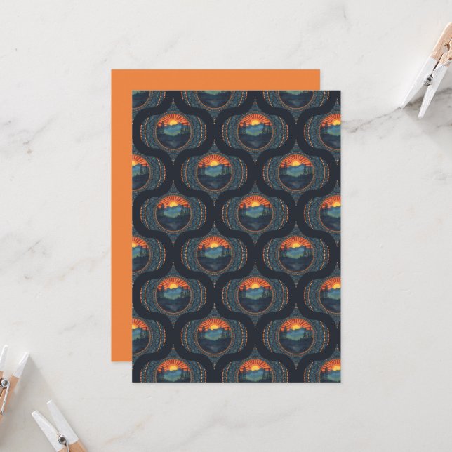 Invitation Coucher de soleil Vintage et imprimable Mandala Og (Devant/Arrière en situation)