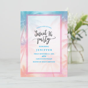 Invitation Coucher de soleil vintage sur la plage Palmiers Pa