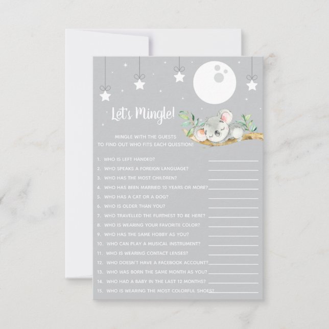 Invitation Coucher Koala Baby shower Jeu Let's Mingle! (Devant)
