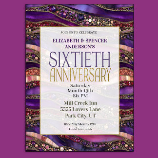 Invitation Couches de Bijoux Violets 60e Anniversaire de Mari