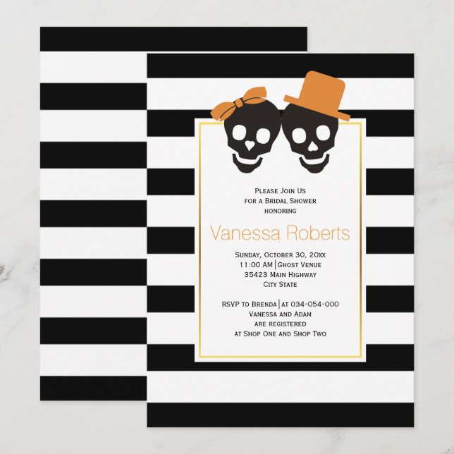Invitation Coude crâne mariage douche nuptiale Halloween (Devant / Derrière)