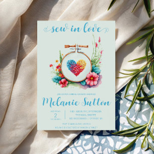 Invitation Coudre dans l'amour, Broderie à cœur Mariage Showe