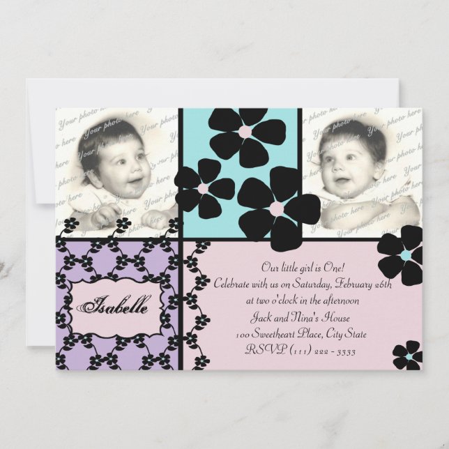 Invitation Couette bébé et fleurs (Devant)