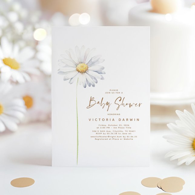 Invitation Couleur Arrière - plan modifiable Baby shower flor (Daisy Wildflower Baby Shower Invitation)