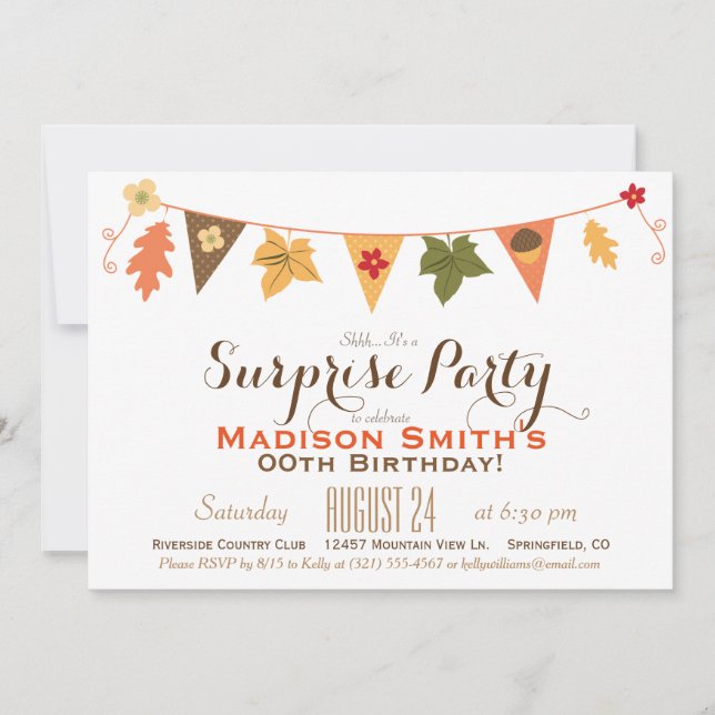 Invitation Couleur automne Feuille Bunthday Surprise Party (Devant)