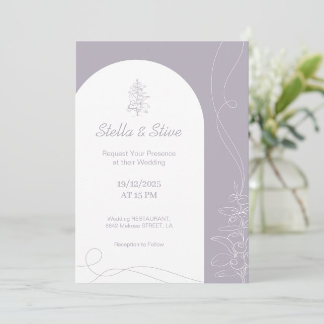 Invitation Couleur claire dessinée à la main Mariage minimal (Debout devant)