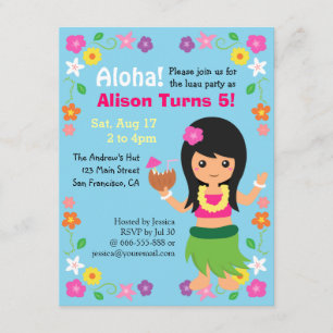 Invitation Couleur Cute Hawaii Hula Girl Luau