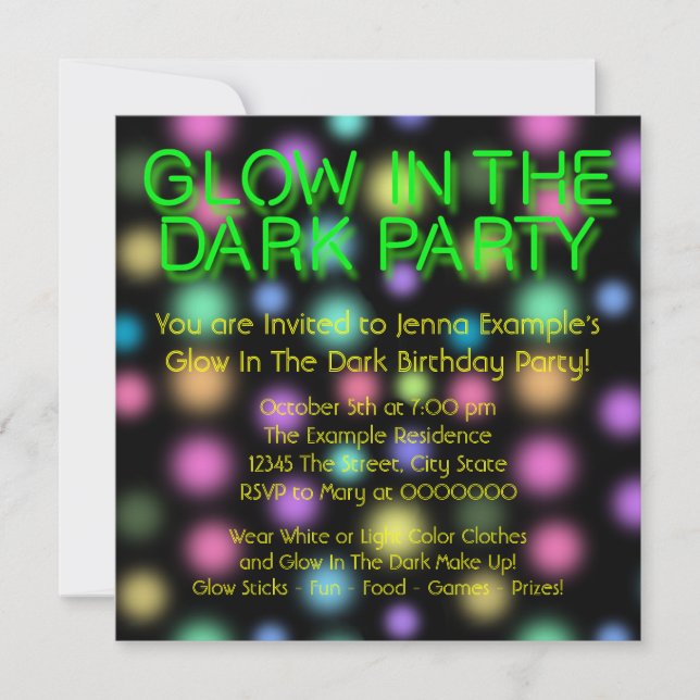 Invitation Couleur Dans La Fête D'Anniversaire Sombre (Devant)
