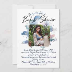 Invitation Couleur d'aquarelle bleue, script de baby shower p