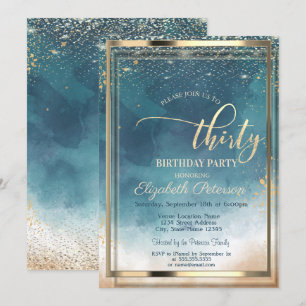 Invitation Couleur d'aquarelle Gold 30e fête d'anniversaire
