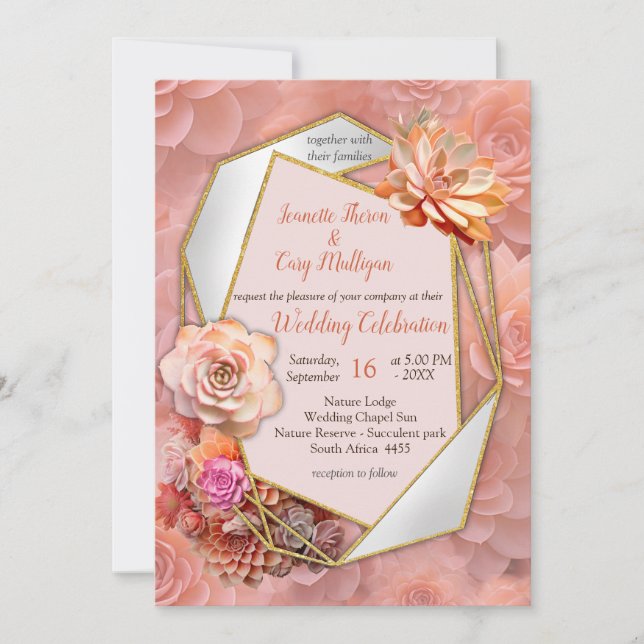 Invitation Couleur de broyage d'abricot 2024 avec succulents (Devant)