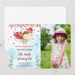 Invitation Couleur de l'eau Ladybug Anniversaire Photo Invita