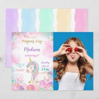 Invitation Couleur de l'eau Unicorn Anniversaire Photo Invita