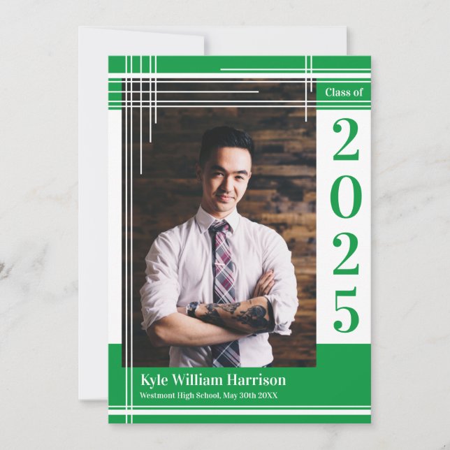 Invitation Couleur de l'école verte blanche Diplôme Photo Pla (Devant)