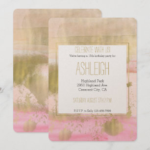 Invitation Couleur d'eau couleur or rose pâle Beau anniversai