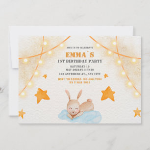 Invitation Couleur d'eau de lapin mignonne Baby First Birthda