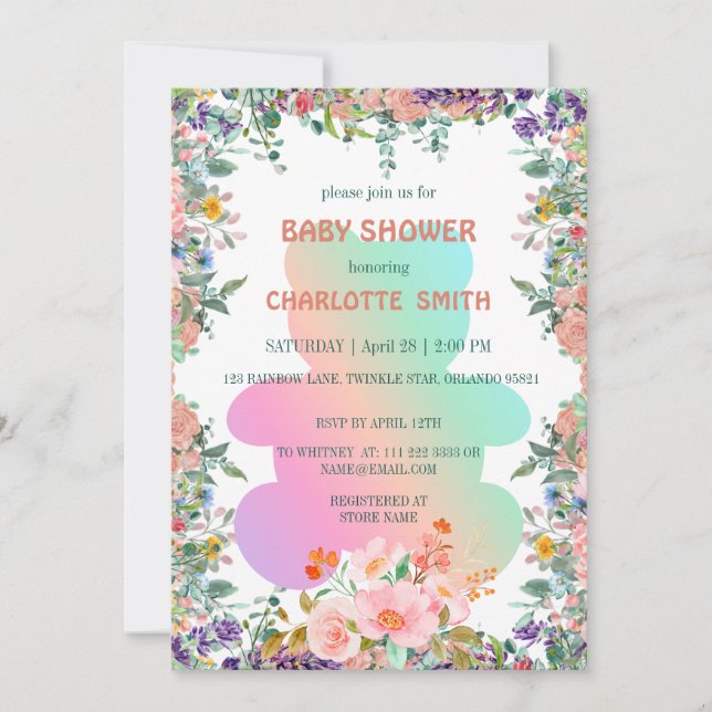 Invitation Couleur d'eau de l'ours mou en peluche baby shower (Devant)
