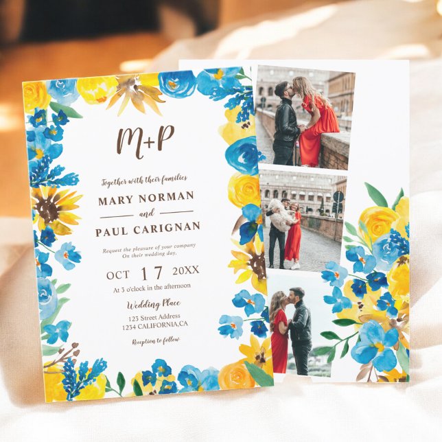 Invitation Couleur d'eau des tournesols couronne chute photo  (Sunflowers watercolor wreath fall photo wedding invitation)