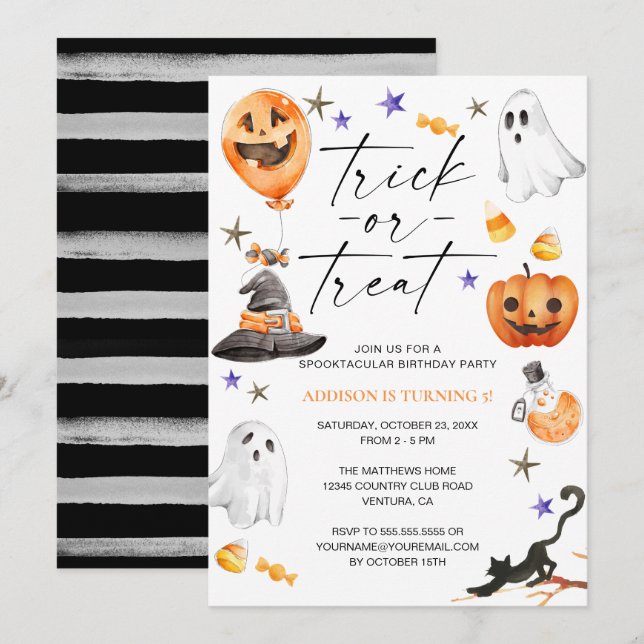 Invitation Couleur d'eau d'Halloween jolie fête d'anniversair (Devant / Derrière)