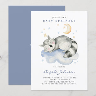 Invitation Couleur d'eau douce couchage Raccoon bébé saupoudr