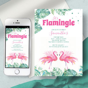 Invitation Couleur d'eau douce Flamant rose fête d'anniversai
