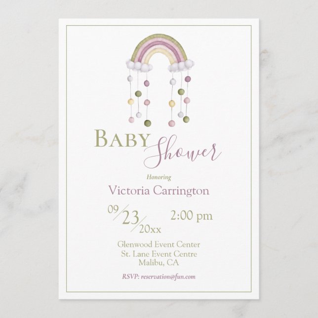 Invitation Couleur d'eau douce Rainbow Baby shower simple (Devant)