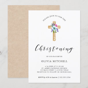 Invitation Couleur d'eau et croix florales Kraft Look  Brise