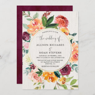 Invitation Couleur d'eau fleurie automne mariage rustique bor