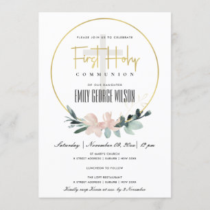 INVITATION COULEUR D'EAU FLORALE BLANCHE DOUCE PREMIÈRE COMMU