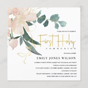 INVITATION COULEUR D'EAU FLORALE BLANCHE DOUCE PREMIÈRE COMMU