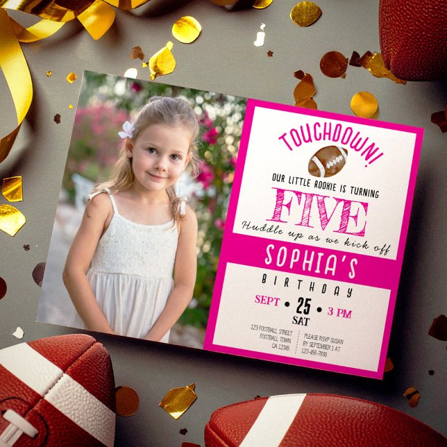 Invitation Couleur d'eau mignonne Football photo fille Annive (Créateur téléchargé)