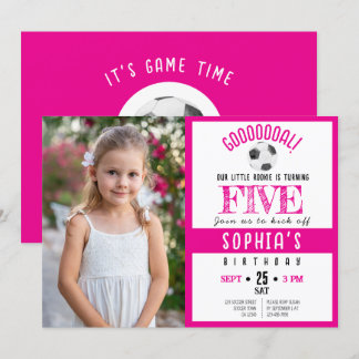 Invitation Couleur d'eau mignonne Football photo rose Anniver