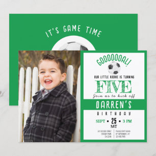 Invitation Couleur d'eau mignonne Football photo vert Anniver