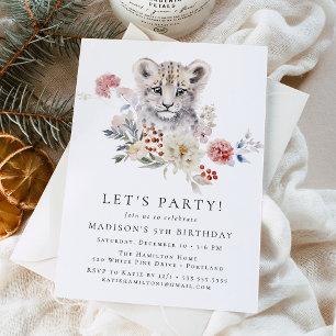 Invitation Couleur d'eau mignonne Léopard d'hiver Fête d'anni