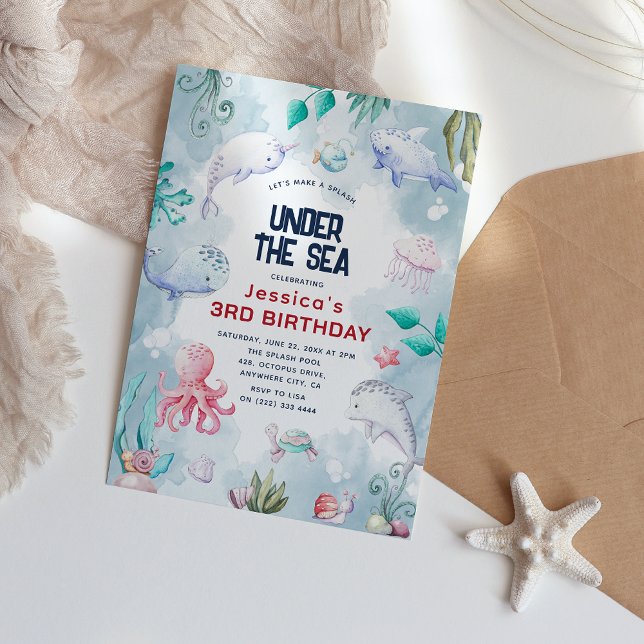 Invitation Couleur d'eau mignonne pour les enfants sous la me (Créateur téléchargé)