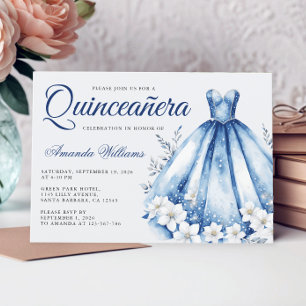 Invitation Couleur d'eau Quinceanera Marine Blue Gown
