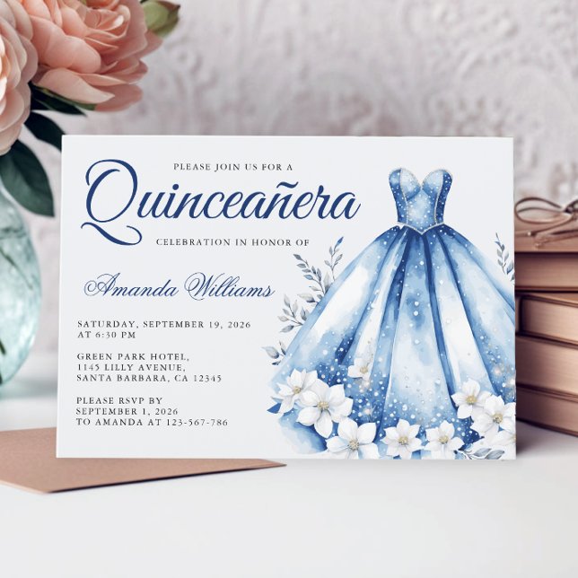 Invitation Couleur d'eau Quinceanera Marine Blue Gown (Créateur téléchargé)