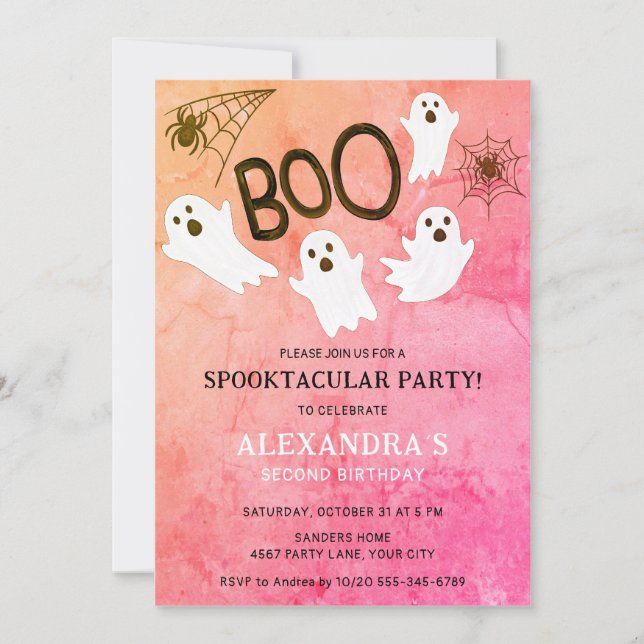INVITATION COULEUR D'EAU ROSE GHOST HALLOWEEN ANNIVERSAIRE (Devant)