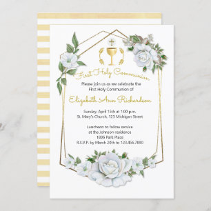 Invitation Couleur d'eau Roses blanches Communes géométriques