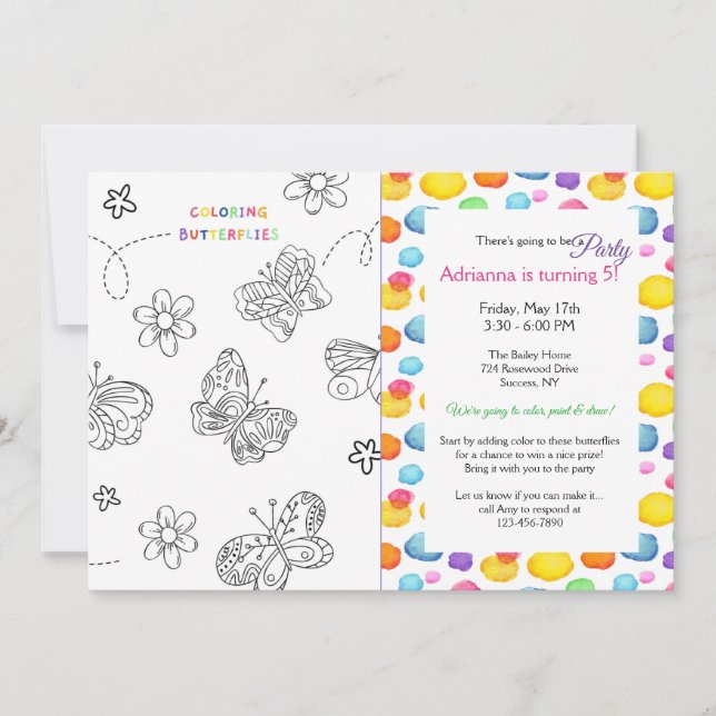 Invitation Couleur des papillons Anniversaire  (Devant)
