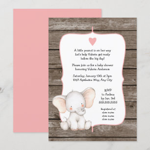 Invitation COULEUR ÉDITABLE Baby shower rustique des éléphant