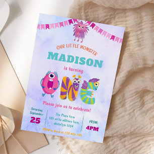 Invitation Couleur mignonne Notre Petit Monstre 1er Anniversa