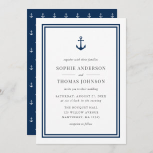 Invitation Couleur modifiable Mariage d'Ancres classique mode