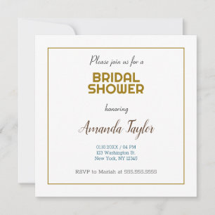 Invitation Couleur Or Blanc Minimaliste Douche nuptiale