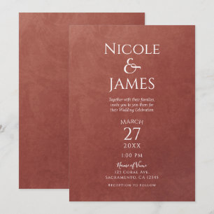 Invitation Couleur orange rouille corail Mariage élégant mini