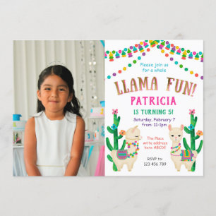 Invitation Couleur, Plaisir de Llama, photo d'anniversaire