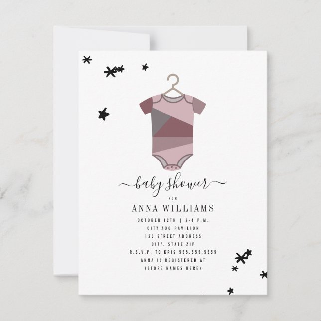 Invitation Couleur Plum Bloc Bodysuit Fille Baby shower (Devant)